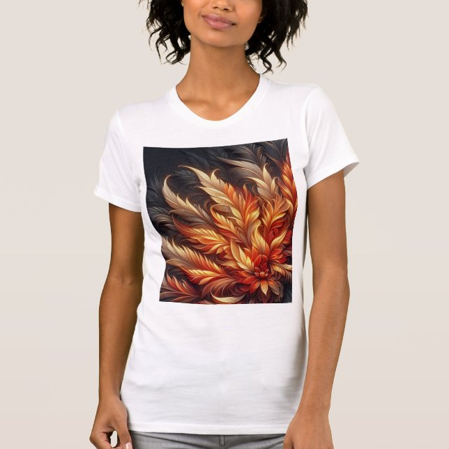 Blazing Phoenix Bloom — Fiery Feather Floral T-Shirt (Front)