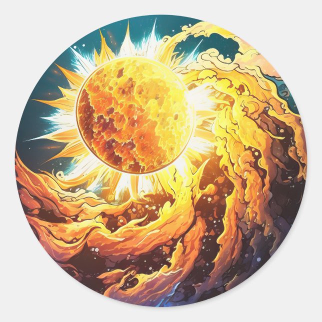 blazing sun. blazing star. cosmos classic round sticker (Front)