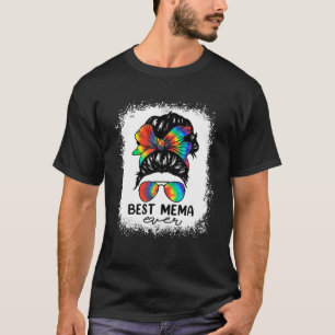 Bleach Best Mema Ever Tie Dye Messy Bun Hair Mothe T-Shirt