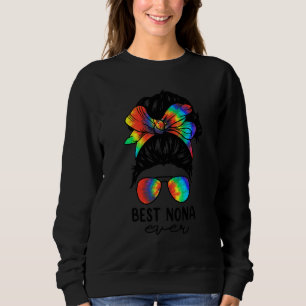 Bleach Best Nona Ever Tie Dye Messy Bun Hair Mothe Sweatshirt