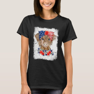 Bleached 4th Of July Long Haired Calf USA Patrioti T-Shirt