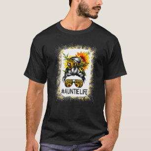 Bleached Auntie Life Sunflower Messy Hair Bun Moth T-Shirt