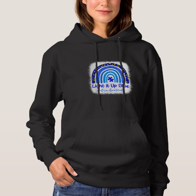 Bleached Autism Awareness Light It Up Blue Rainbow Hoodie (Front)