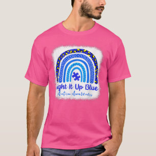 Bleached Autism Awareness Light It Up Blue Rainbow T-Shirt