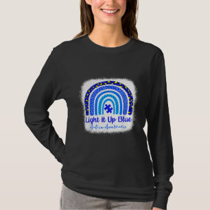 Bleached Autism Awareness Light It Up Blue Rainbow T-Shirt