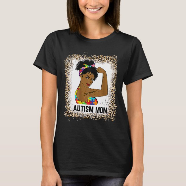 Bleached Autism Awareness Strong Mum Afro Mother B T-Shirt (Front)
