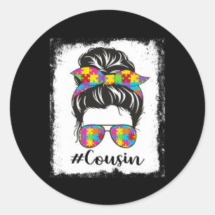 Bleached Autism Cousin Messy Bun Autism Awareness Classic Round Sticker