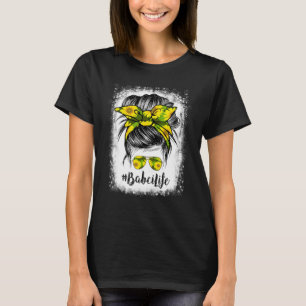 Bleached Babci Life Messy Bun Hair Sunflowers Moth T-Shirt