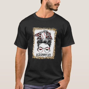 Bleached Ball Grammy Messy Bun Game Day Mothers Da T-Shirt