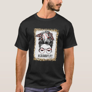 Bleached Ball Granny Messy Bun Game Day Mothers Da T-Shirt