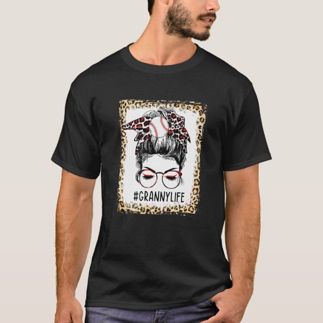 Bleached Ball Granny Messy Bun Game Day Mothers Da T-Shirt (Front)