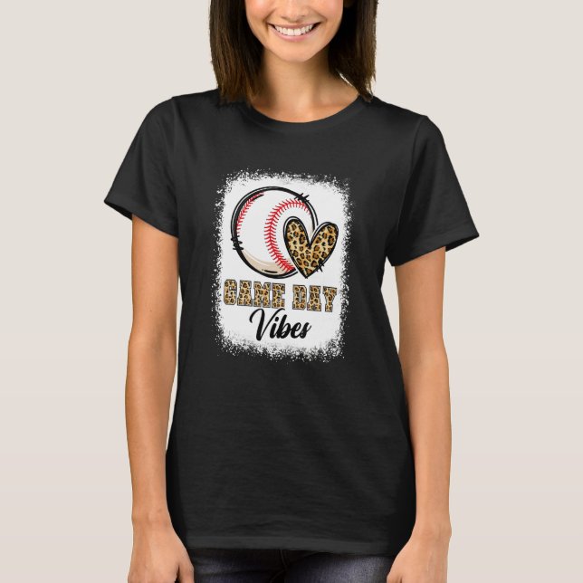Bleached Baseball Game Day Vibes Baseball Mom Game T-Shirt (Front)