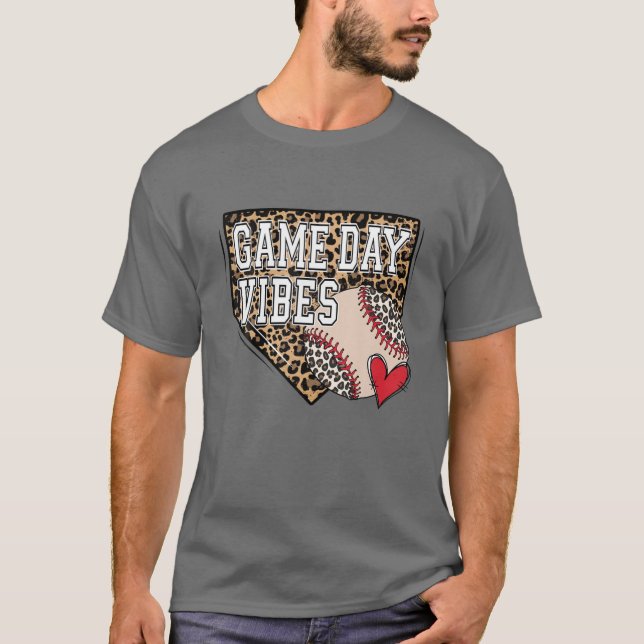 Bleached Baseball Game Day Vibes Leopard Baseball T-Shirt (Front)