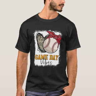 Bleached Baseball Game Day Vibes Leopard Heart Hea T-Shirt