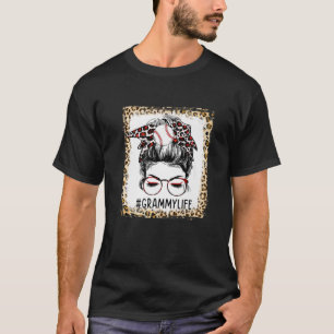 Bleached Baseball Grammy Messy Bun Game Day Mother T-Shirt