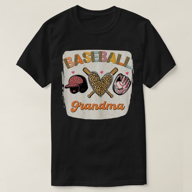 Bleached Baseball Grandma Leopard Love Grandma Mot T-Shirt (Design Front)