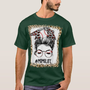 Bleached Baseball Mimi Messy Bun Game Day Mothers T-Shirt