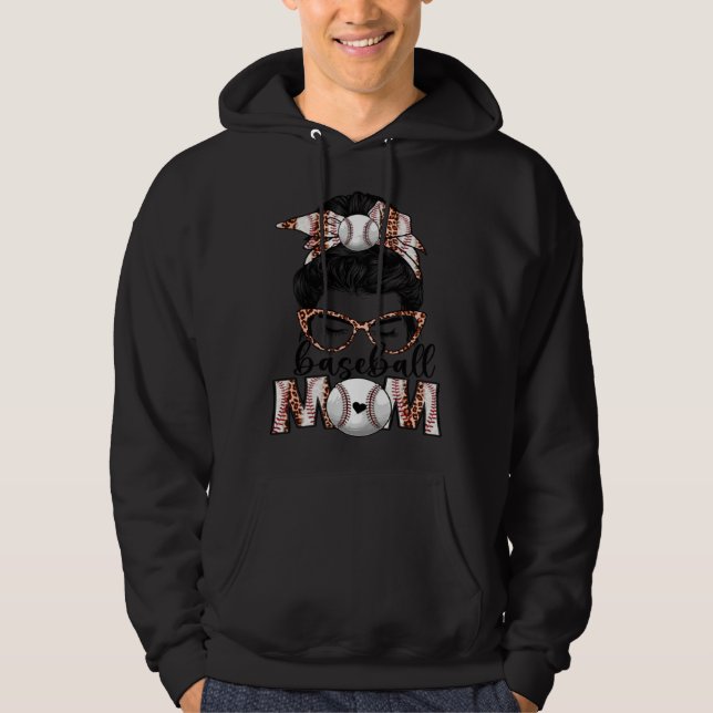 Bleached Baseball Mom Game Day Messy Bun Leopard P Hoodie (Front)