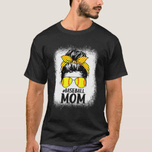 Bleached Baseball Mum Life Leopard Messy Bun Game T-Shirt
