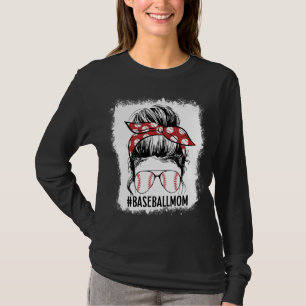 Bleached Baseball Mum Messy Bun Game Day Vibes Mot T-Shirt