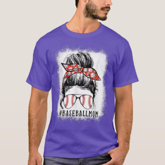 Bleached Baseball Mum Messy Bun Softball Mum Mothe T-Shirt