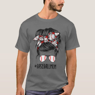 Bleached Baseball Mum Messy Bun Softball Mum Mothe T-Shirt
