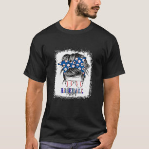 Bleached Baseball Mum Messy Bun Softball Mum Mothe T-Shirt