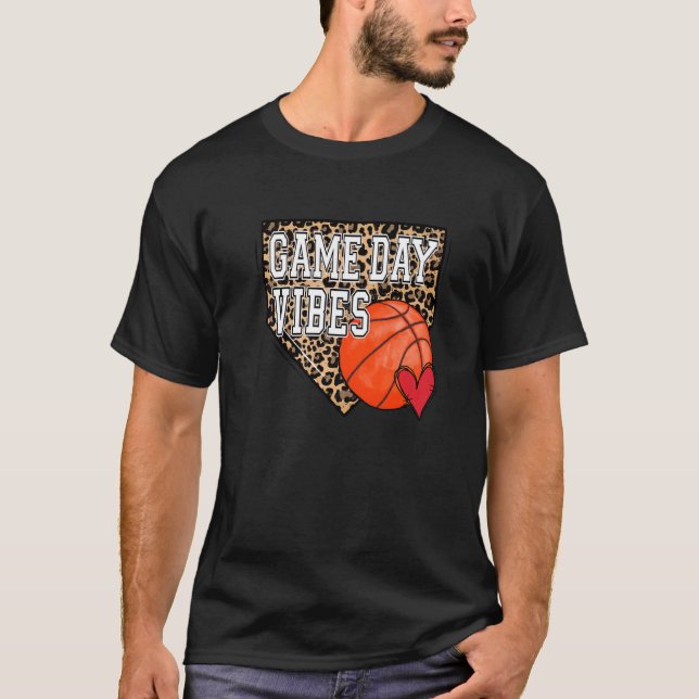 Bleached Basketball Game Day Vibes Leopard Basketb T-Shirt (Front)