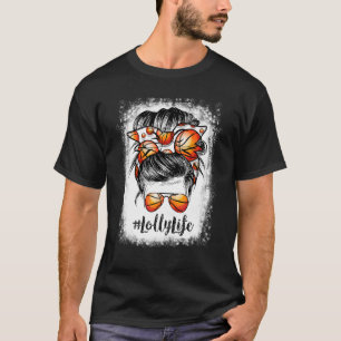 Bleached Basketball Lolly Life Messy Bun Game Day T-Shirt