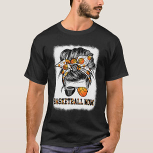 Bleached BasKetball Mum Life Leopard Messy Bun Mot T-Shirt