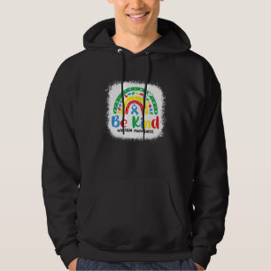 Bleached Be Kind Rainbow Blue Ribbon Autism Awaren Hoodie