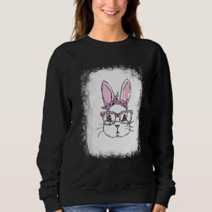Bleached Bunny Face Leopard Glasses Headband Happy Sweatshirt