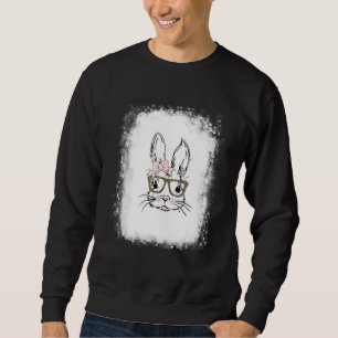 Bleached Bunny Face Leopard Glasses Headband Happy Sweatshirt