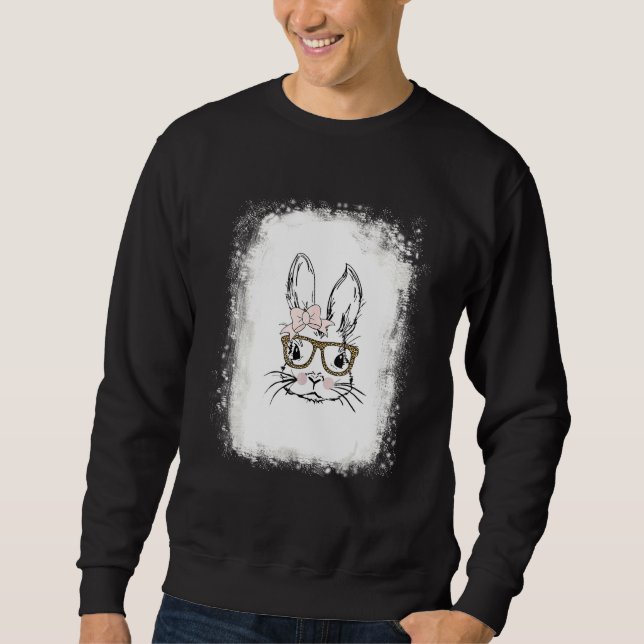 Bleached Bunny Face Leopard Glasses Headband Happy Sweatshirt (Front)