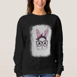 Bleached Bunny Face Leopard Glasses Headband Happy Sweatshirt