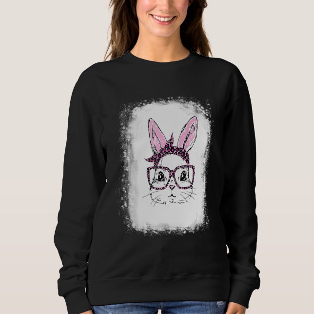 Bleached Bunny Face Leopard Glasses Headband Happy Sweatshirt (Front)