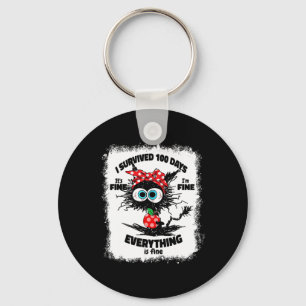 Bleached Cat I Survived 100 Days Of School Its Fin Key Ring