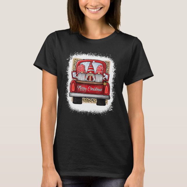 Bleached Christmas Family Gnomes Truck Leopard Mer T-Shirt (Front)