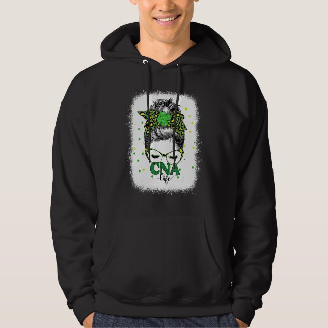 Bleached Cna Life Messy Bun Leopard St Patricks Da Hoodie (Front)