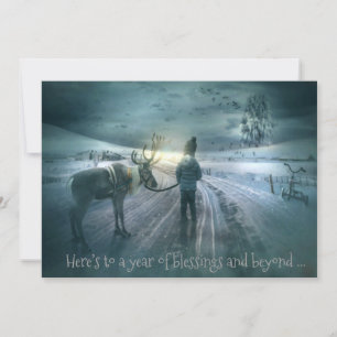 Bleached-Coral Snowy Mountains Reindeer Christmas Holiday Card