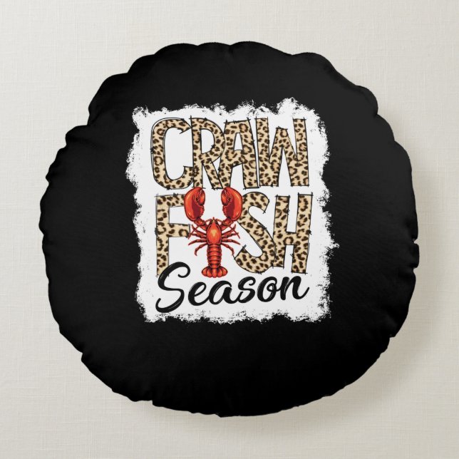 Bleached Crawfish Season Leopard Crawfish Boil Round Cushion (Front)