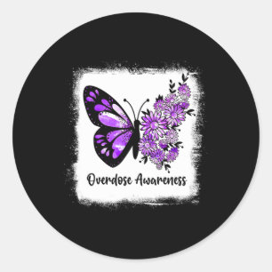 Bleached Daisy Butterfly Purple Ribbon Overdose Aw Classic Round Sticker