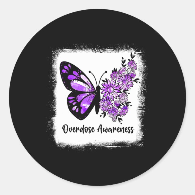 Bleached Daisy Butterfly Purple Ribbon Overdose Aw Classic Round Sticker (Front)