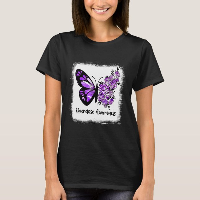 Bleached Daisy Butterfly Purple Ribbon Overdose Aw T-Shirt (Front)
