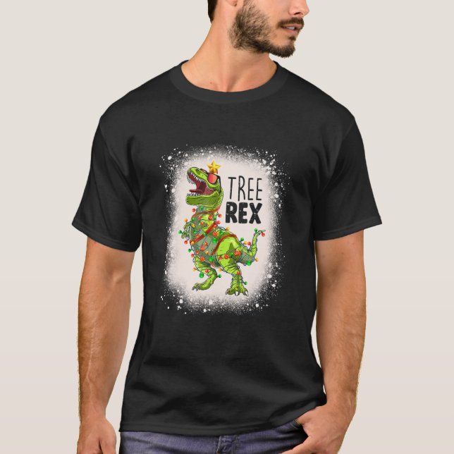 Bleached Dinosaur Xmas Tree Lights Tree Rex Pajama T-Shirt (Front)