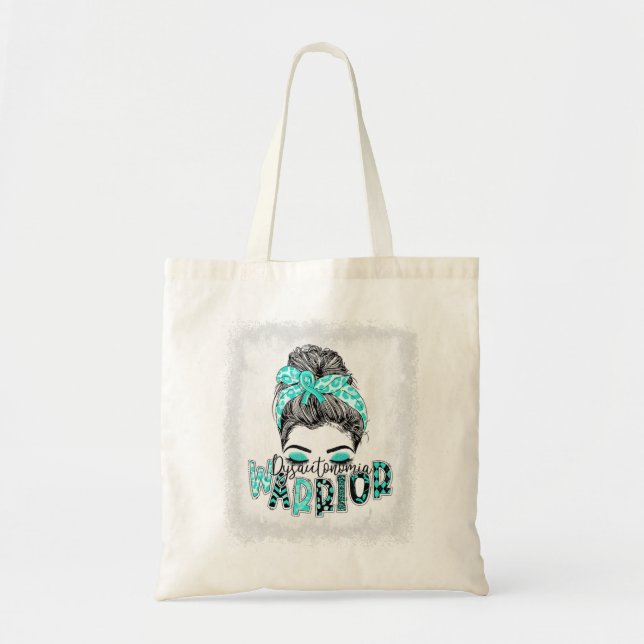 Bleached Dysautonomia Warrior Messy Bun Turquoise  Tote Bag (Front)