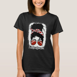 Bleached Football Mom Life With Leopard Messy Bun T-Shirt