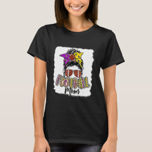 Bleached Football Mum Life Leopard Messy Bun Playe T-Shirt
