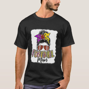 Bleached Football Mum Life Leopard Messy Bun Playe T-Shirt