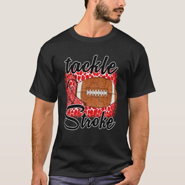 Bleached Football Tackle Stroke Retro Awareness Re T-Shirt (Front)